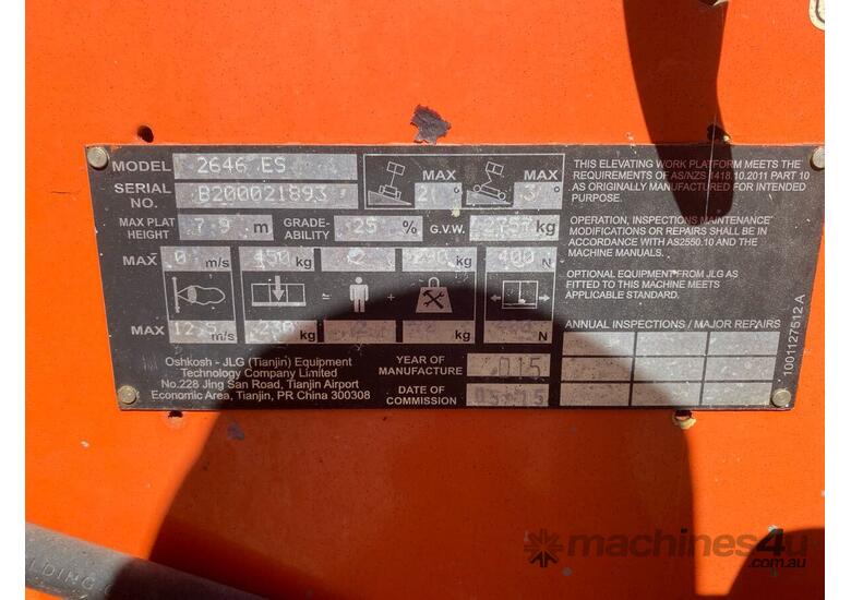caption 2015 JLG 2646ES Scissor Lift (Electric)