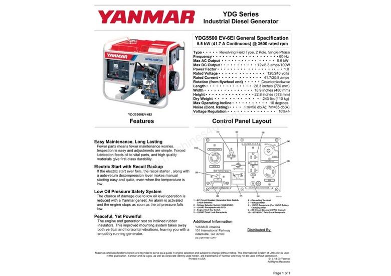 New 2015 Yanmar YDG 5500 Open Frame Generator in CAMPBELLFIELD, VIC