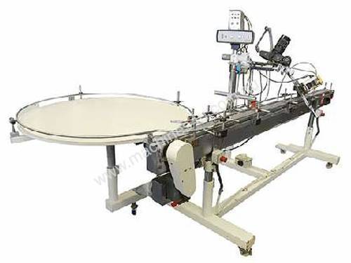 Overhead labeller with hot foil coder and Rotary Table