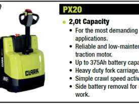 Clark PX20 Electric Pallet Mover *** 2 Tonne Capacity *** Heavy Duty Cycle *** Traction Battery - picture0' - Click to enlarge