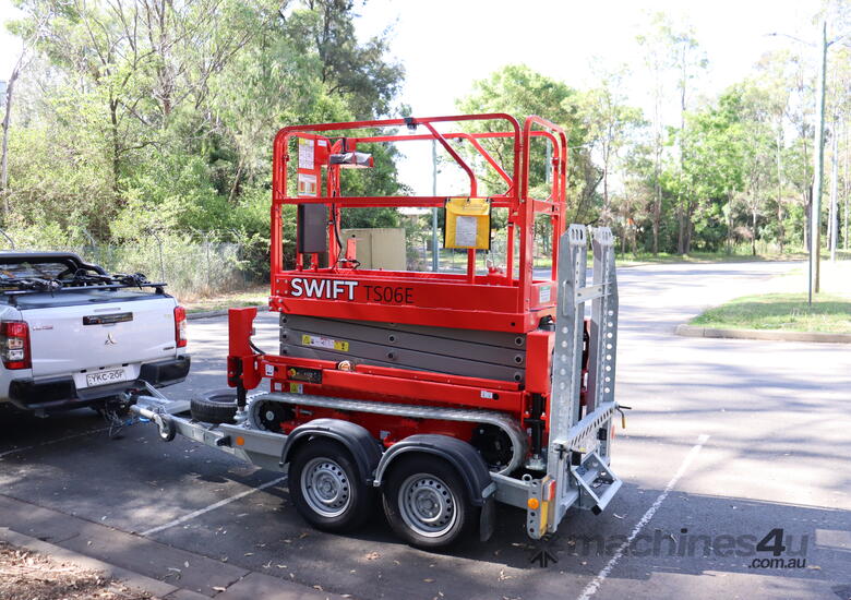 2011 Swift TS06E Electric Rough Terrain Tracked Scissor lift and Trailer Package image 2