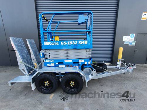 caption New Genie GS1932XH 19ft Scissor Lift on Bullant Trailer Package