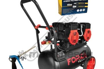 FT2236040 OIL-LESS AIR COMPRESSOR BUNDLE 40L Tank / Twin 2 HP motors BONUS HOSE REEL AND AIR GUN