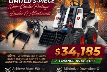   Ozziquip AL20 Mini Loader 4-in-1 with Mixing Bucket, Ripper and Stump Grinder 5-Piece Package